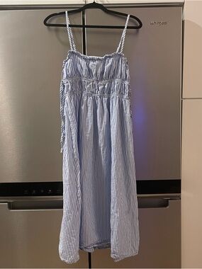 Light Blue & White Striped Smocked Sundress - M